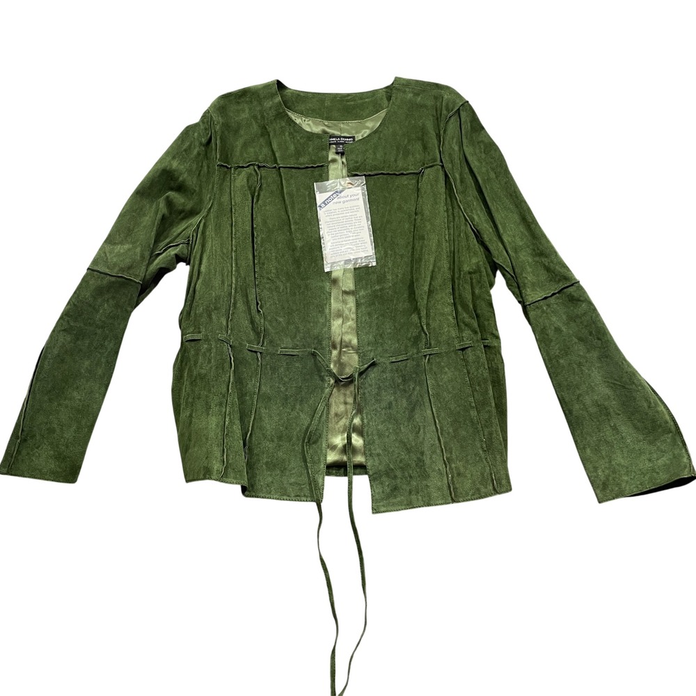 Pamela Dennis XL Green NEW‎ w/ tags Sueded Leather Coat Lined Polyester